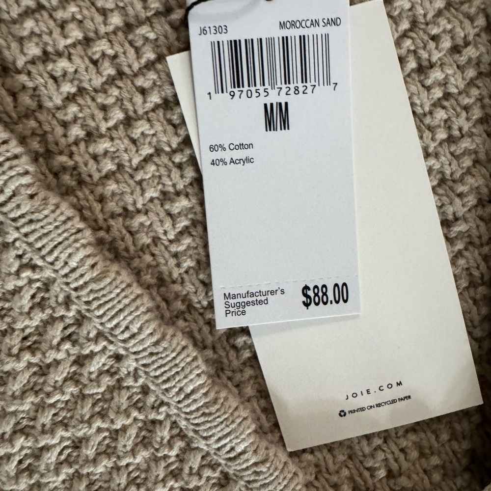 Joie Tie Front Knit Cardigan Sweater Neutral Beige Puff Sleeve Size M NWT - Picture 4 of 7